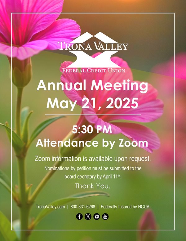 Annual Meeting is May 21 at 5:30 PM by Zoom