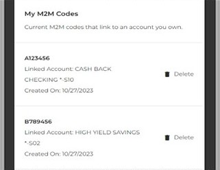 All of your M2M Codes will appear on your screen. You can delete or continue to add additional codes if needed. 